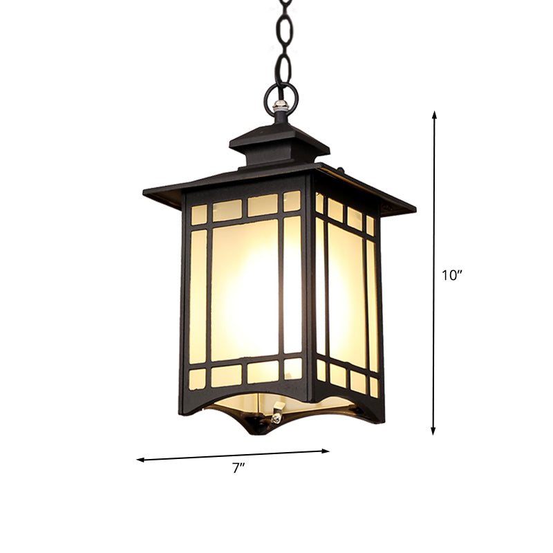 Black Finish Open Bottom Pendant Rustic Frosted Glass 1-Bulb Courtyard Hanging Ceiling Light Clearhalo 'Ceiling Lights' 'Glass shade' 'Glass' 'Pendant Lights' 'Pendants' Lighting' 615592