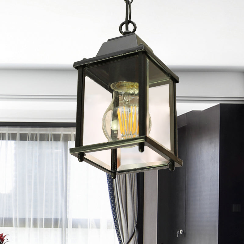 Open Bottom Balcony Pendant Light Lodges Clear Glass 1 Bulb Black Finish Hanging Ceiling Lamp Clearhalo 'Ceiling Lights' 'Close To Ceiling Lights' 'Glass shade' 'Glass' 'Pendant Lights' 'Pendants' Lighting' 615647