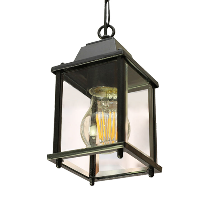 Open Bottom Balcony Pendant Light Lodges Clear Glass 1 Bulb Black Finish Hanging Ceiling Lamp Clearhalo 'Ceiling Lights' 'Close To Ceiling Lights' 'Glass shade' 'Glass' 'Pendant Lights' 'Pendants' Lighting' 615648