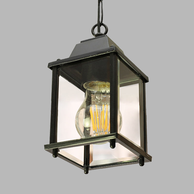 Open Bottom Balcony Pendant Light Lodges Clear Glass 1 Bulb Black Finish Hanging Ceiling Lamp Clearhalo 'Ceiling Lights' 'Close To Ceiling Lights' 'Glass shade' 'Glass' 'Pendant Lights' 'Pendants' Lighting' 615649