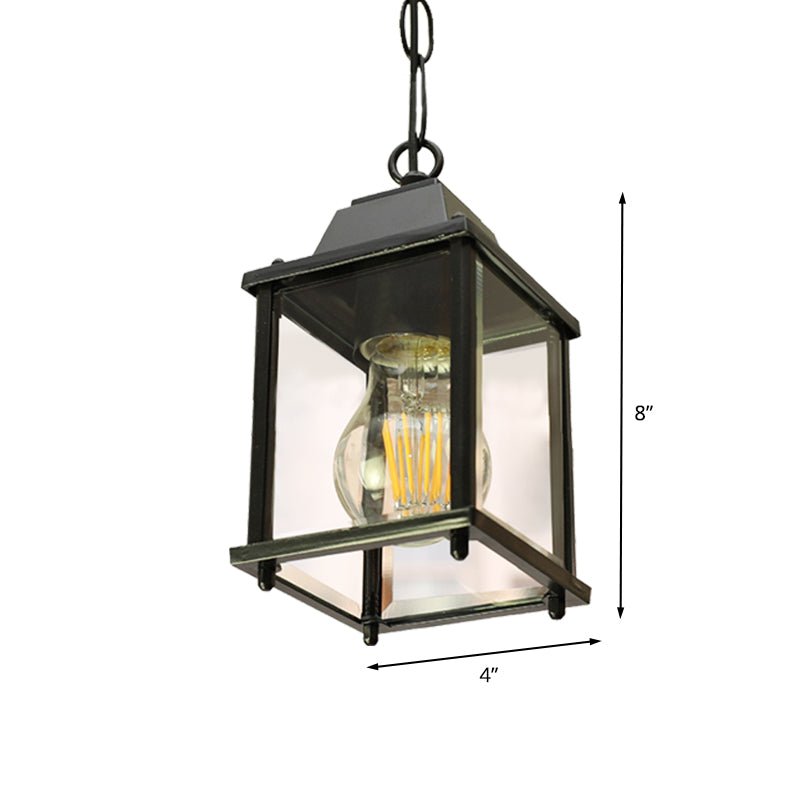 Open Bottom Balcony Pendant Light Lodges Clear Glass 1 Bulb Black Finish Hanging Ceiling Lamp Clearhalo 'Ceiling Lights' 'Close To Ceiling Lights' 'Glass shade' 'Glass' 'Pendant Lights' 'Pendants' Lighting' 615650