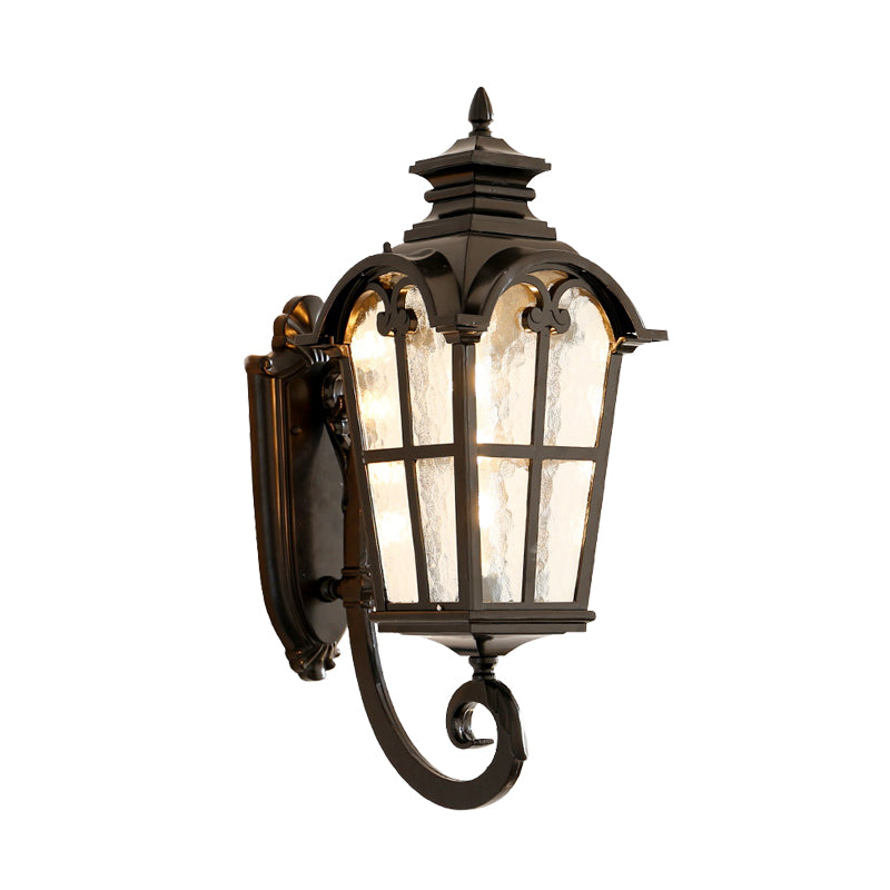 Farmhouse Lantern Sconce Lamp 1-Light Metallic Wall Light Fixture in Black/Brass with Water Glass Shade Clearhalo 'Wall Lamps & Sconces' 'Wall Lights' Lighting' 615861