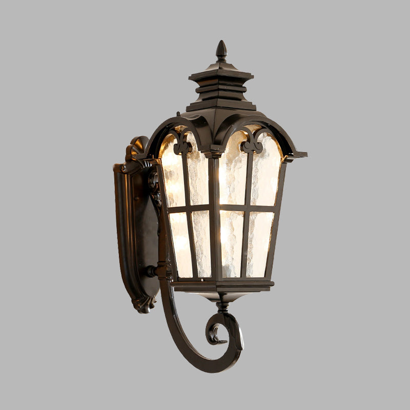 Farmhouse Lantern Sconce Lamp 1-Light Metallic Wall Light Fixture in Black/Brass with Water Glass Shade Clearhalo 'Wall Lamps & Sconces' 'Wall Lights' Lighting' 615862