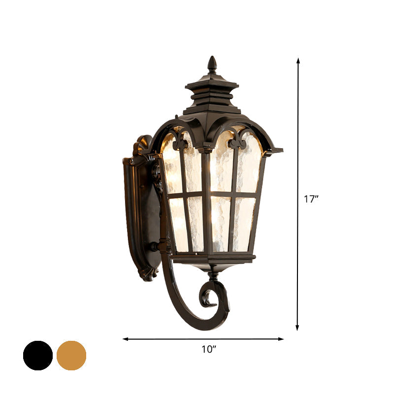 Farmhouse Lantern Sconce Lamp 1-Light Metallic Wall Light Fixture in Black/Brass with Water Glass Shade Clearhalo 'Wall Lamps & Sconces' 'Wall Lights' Lighting' 615863