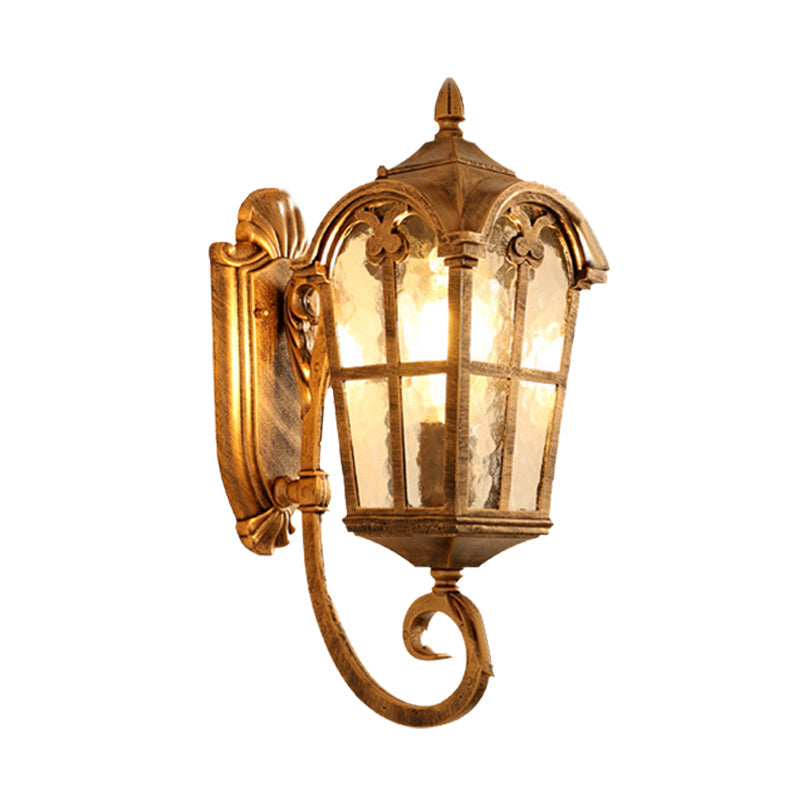 Farmhouse Lantern Sconce Lamp 1-Light Metallic Wall Light Fixture in Black/Brass with Water Glass Shade Clearhalo 'Wall Lamps & Sconces' 'Wall Lights' Lighting' 615866