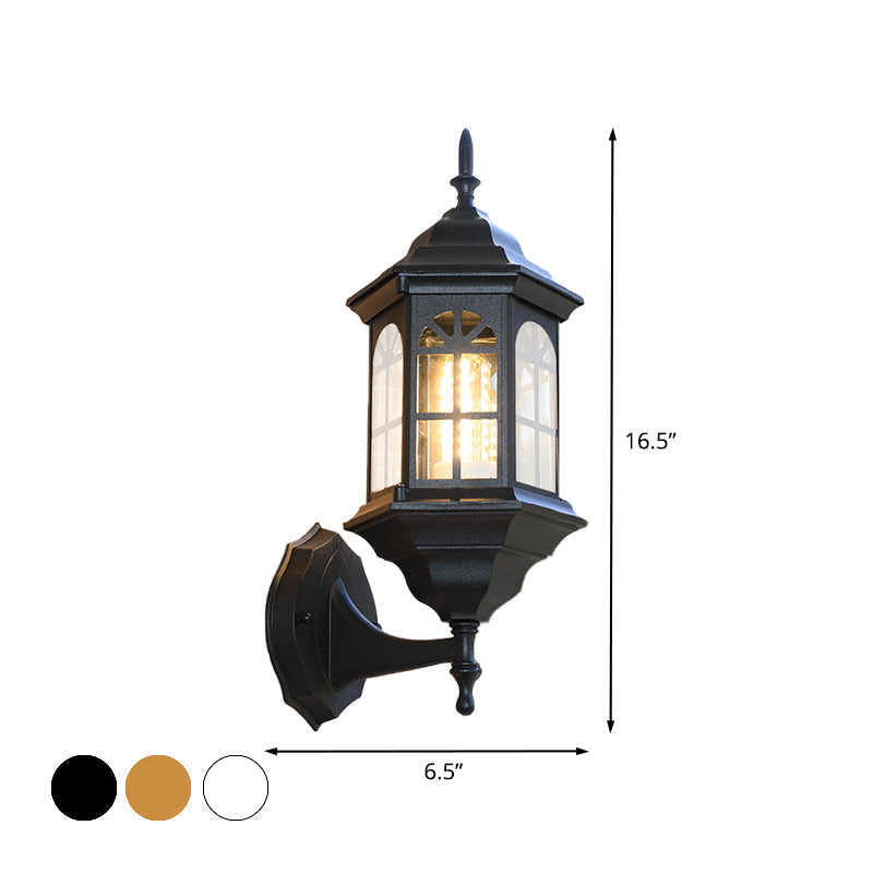 Castle Shape Aluminum Wall Lighting Countryside 1-Bulb Outdoor Wall Lamp Sconce in White/Black/Brass Clearhalo 'Wall Lamps & Sconces' 'Wall Lights' Lighting' 615871