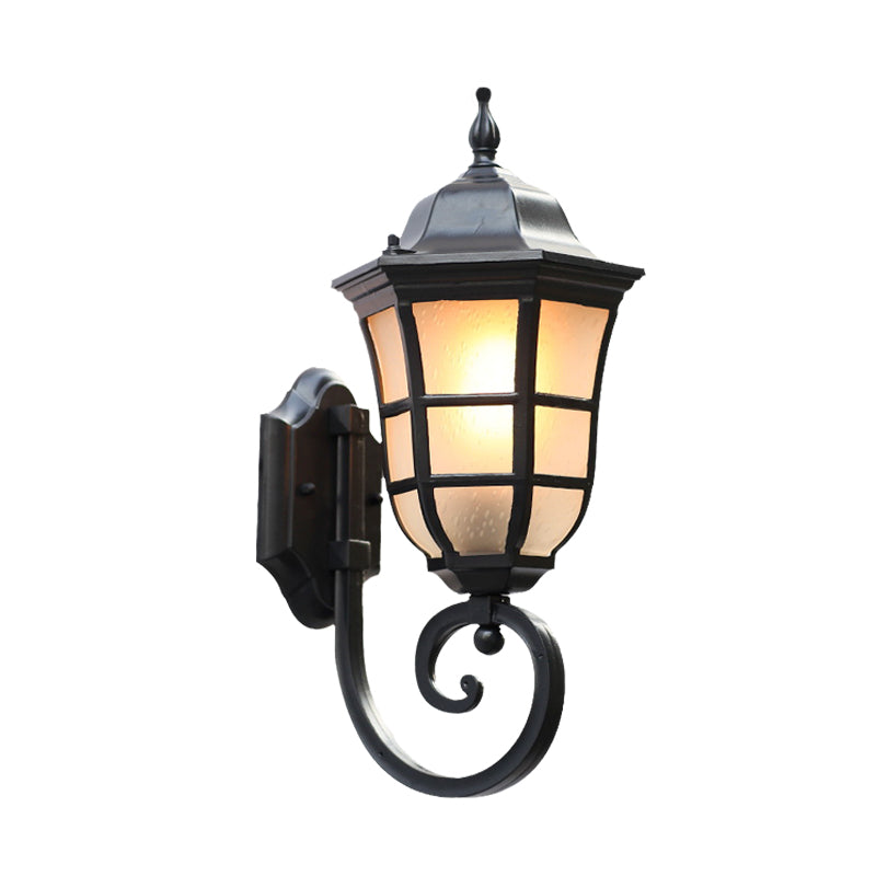 Metal Meteor Wall Sconce Lodges 1 Light Outdoor Wall Mount Lamp in Black with Frosted Glass Shade Clearhalo 'Wall Lamps & Sconces' 'Wall Lights' Lighting' 615880