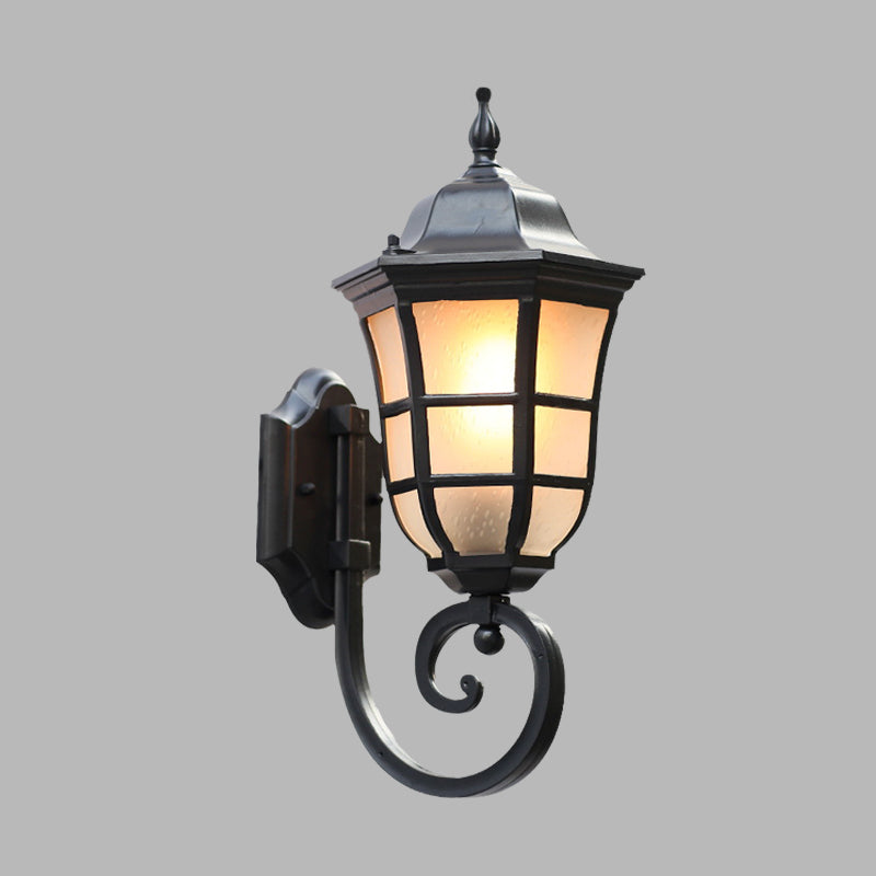 Metal Meteor Wall Sconce Lodges 1 Light Outdoor Wall Mount Lamp in Black with Frosted Glass Shade Clearhalo 'Wall Lamps & Sconces' 'Wall Lights' Lighting' 615881