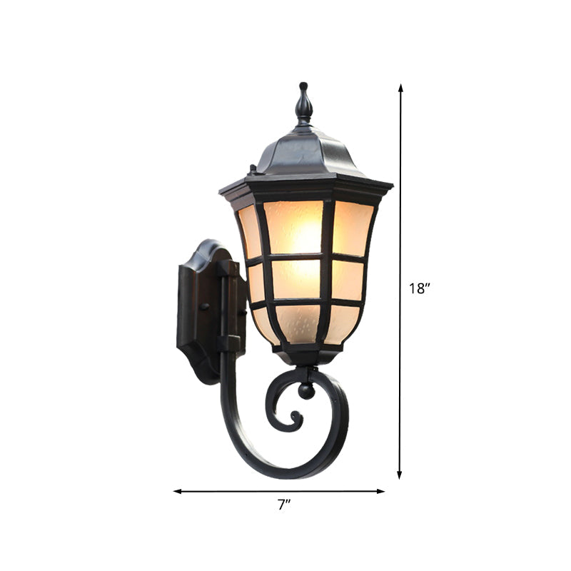 Metal Meteor Wall Sconce Lodges 1 Light Outdoor Wall Mount Lamp in Black with Frosted Glass Shade Clearhalo 'Wall Lamps & Sconces' 'Wall Lights' Lighting' 615882