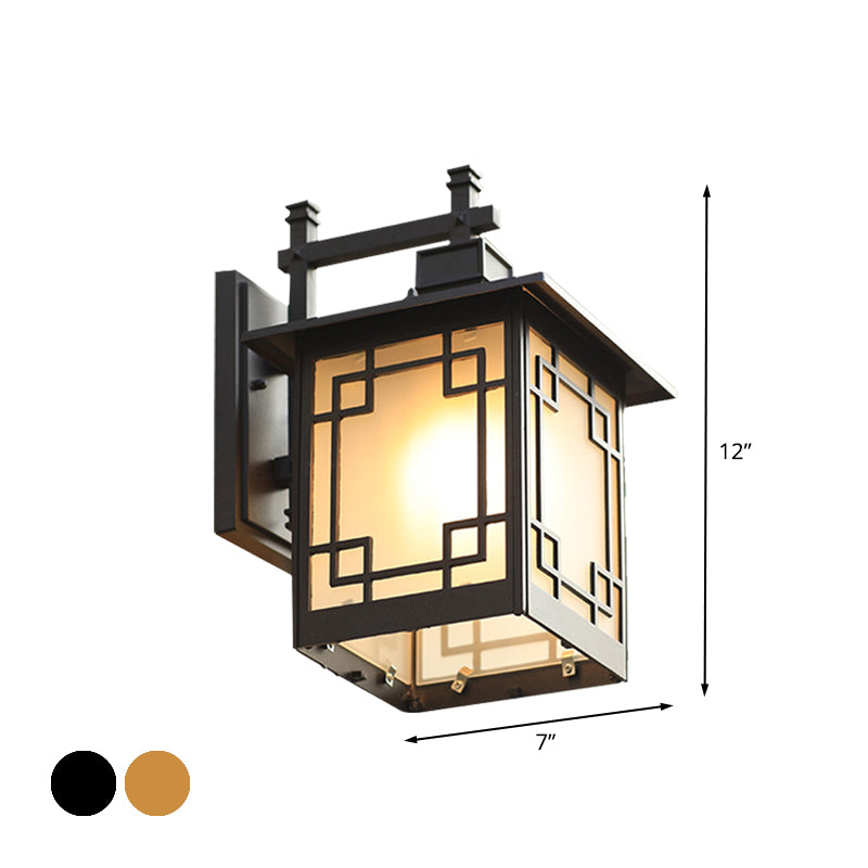 1-Head Open Bottom Sconce Light Country Brass/Black Finish Opal Frosted Glass Wall Mounted Lamp Fixture Clearhalo 'Wall Lamps & Sconces' 'Wall Lights' Lighting' 615887