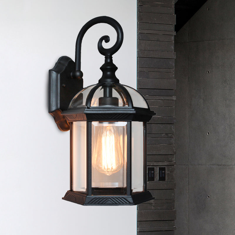 Birdcage Courtyard Wall Mounted Light Farmhouse Clear Glass 1 Bulb Brass/Black Finish Sconce Lamp Fixture Clearhalo 'Wall Lamps & Sconces' 'Wall Lights' Lighting' 615892