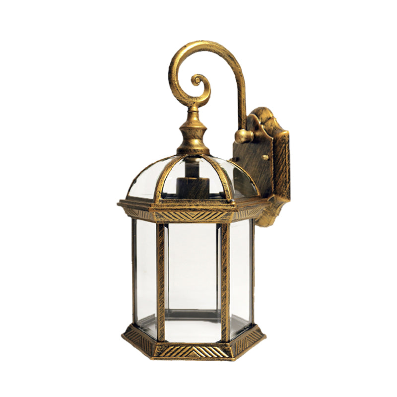 Birdcage Courtyard Wall Mounted Light Farmhouse Clear Glass 1 Bulb Brass/Black Finish Sconce Lamp Fixture Clearhalo 'Wall Lamps & Sconces' 'Wall Lights' Lighting' 615898