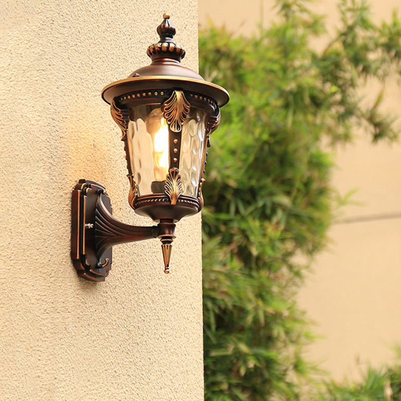 1 Bulb Sconce Light Fixture Countryside Outdoor Wall Mounted Lamp with Water Glass Shade in Coffee Coffee Clearhalo 'Wall Lamps & Sconces' 'Wall Lights' Lighting' 615970