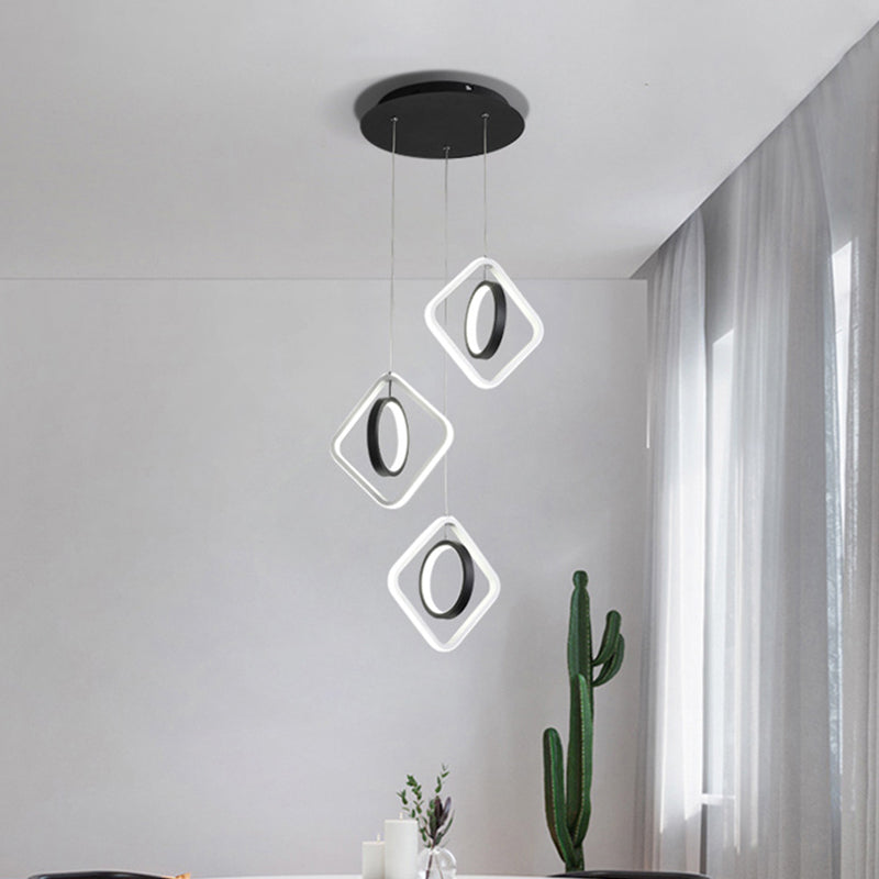 Modern Ring and Square Ceiling Light Acrylic Dining Room LED Multi Lamp Pendant in Black, White/Warm Light Clearhalo 'Ceiling Lights' 'Modern Pendants' 'Modern' 'Pendant Lights' 'Pendants' Lighting' 615997