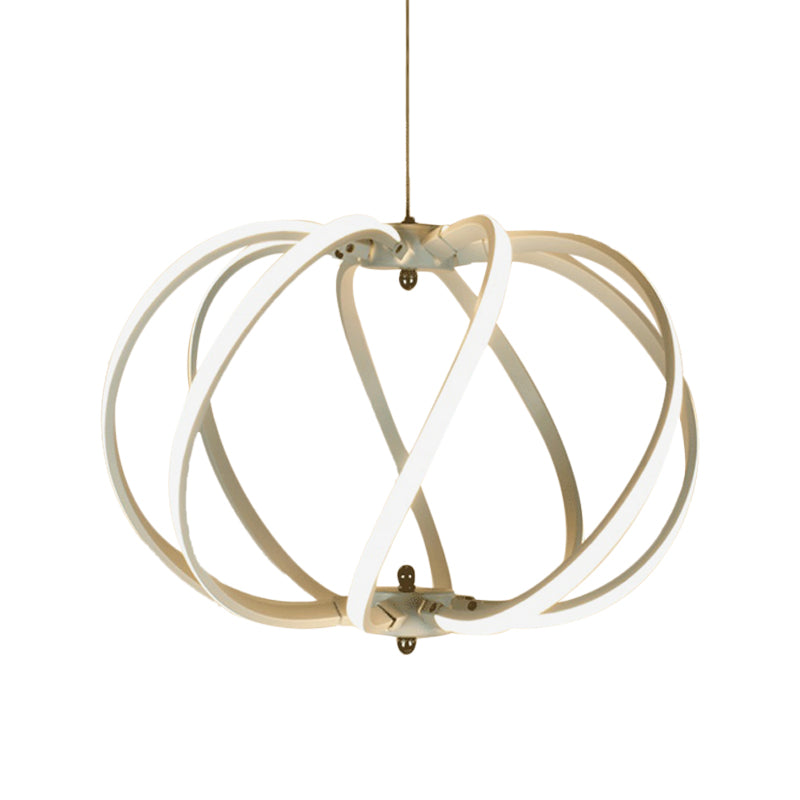 White Drum Cage Chandelier Lighting Modernism LED Acrylic Ceiling Pendant over Dining Table in White/Warm Light Clearhalo 'Ceiling Lights' 'Chandeliers' 'Modern Chandeliers' 'Modern' Lighting' 616080