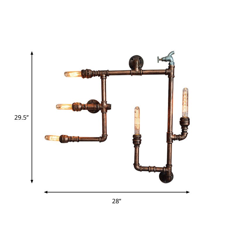 Wrought Iron Aged Brass Wall Mount Light Piped Design 5 Lights Vintage Wall Sconce Lighting with Bare Bulb Clearhalo 'Art deco wall lights' 'Cast Iron' 'Glass' 'Industrial wall lights' 'Industrial' 'Middle century wall lights' 'Modern' 'Rustic wall lights' 'Tiffany' 'Traditional wall lights' 'Wall Lamps & Sconces' 'Wall Lights' Lighting' 616155