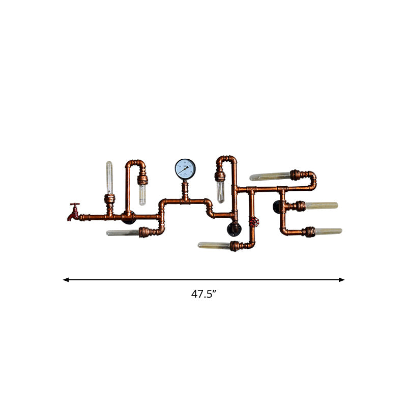 Maze Design Metal Wall Lighting with Pressure Gauge Steampunk 8-Light Bathroom Wall Sconce in Bronze Clearhalo 'Art deco wall lights' 'Cast Iron' 'Glass' 'Industrial wall lights' 'Industrial' 'Middle century wall lights' 'Modern' 'Rustic wall lights' 'Tiffany' 'Traditional wall lights' 'Wall Lamps & Sconces' 'Wall Lights' Lighting' 616160