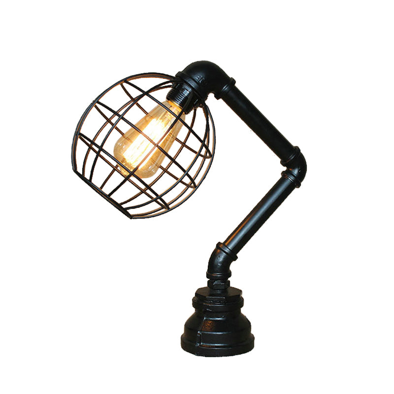 Black Global/Barrel Cage Table Lighting Industrial Vintage Metal 1 Light Coffee Shop Standing Table Light Clearhalo 'Lamps' 'Table Lamps' Lighting' 616221