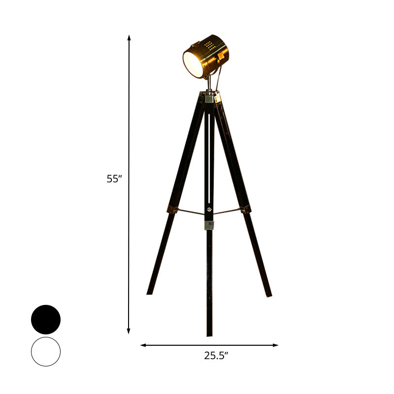 1 Light Tripod Standing Floor Light Industrial Style Black/White Finish Metallic Spotlight for Living Room Clearhalo 'Floor Lamps' 'Lamps' Lighting' 616372