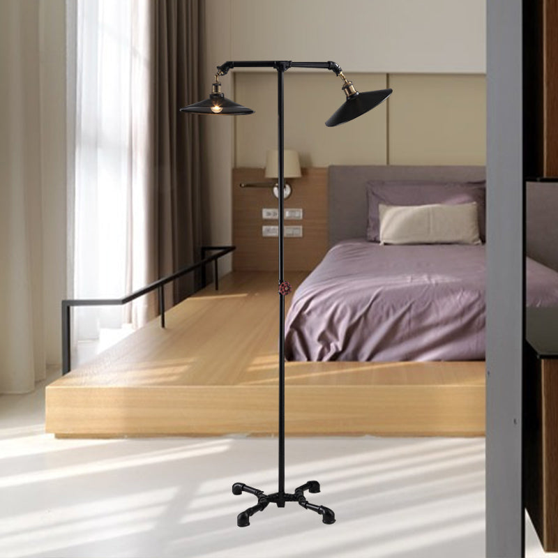 2 Lights Flared Floor Light Vintage Industrial Black Metallic Standing Floor Lamp for Bedroom Clearhalo 'Floor Lamps' 'Lamps' Lighting' 616397