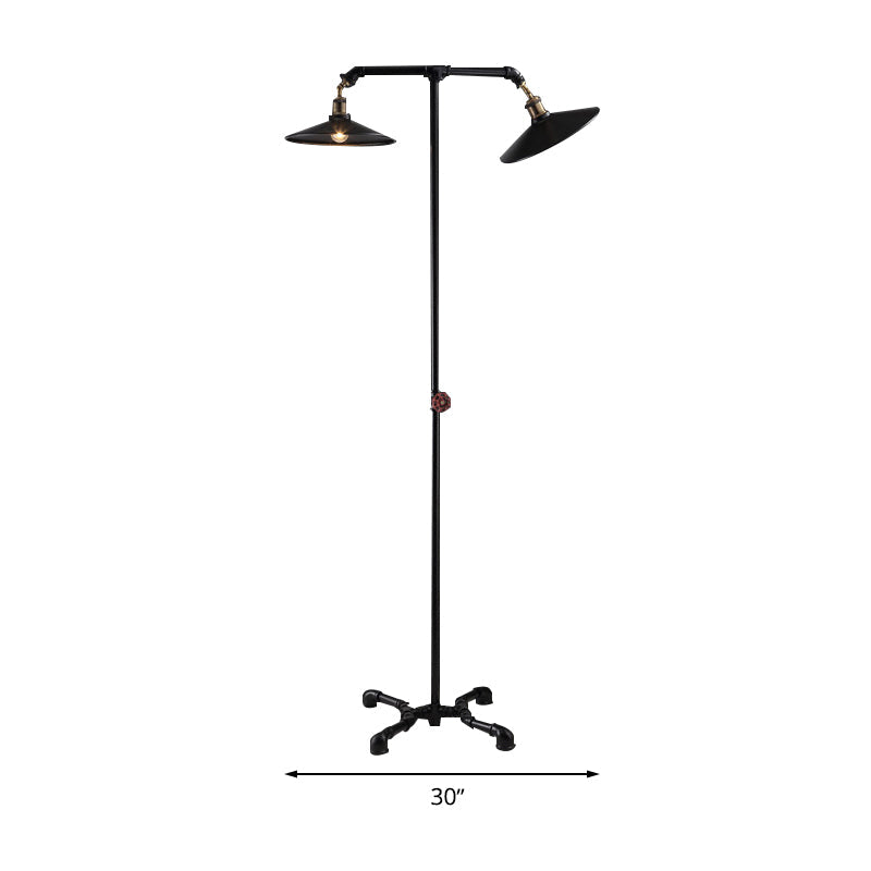 2 Lights Flared Floor Light Vintage Industrial Black Metallic Standing Floor Lamp for Bedroom Clearhalo 'Floor Lamps' 'Lamps' Lighting' 616399