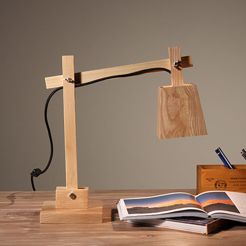 Modern Industrial Tapered Wood Table Lamp 1-Head Reading Light with Adjustable Arm for Study Room Clearhalo 'Lamps' 'Table Lamps' Lighting' 616407