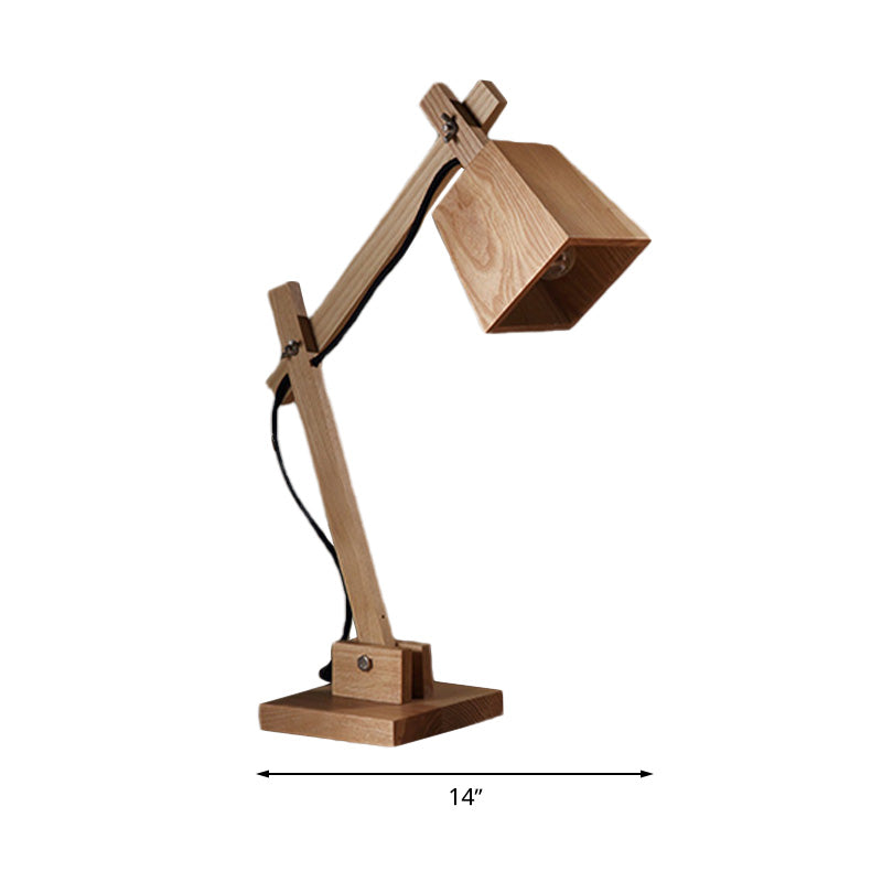 Modern Industrial Tapered Wood Table Lamp 1-Head Reading Light with Adjustable Arm for Study Room Clearhalo 'Lamps' 'Table Lamps' Lighting' 616409