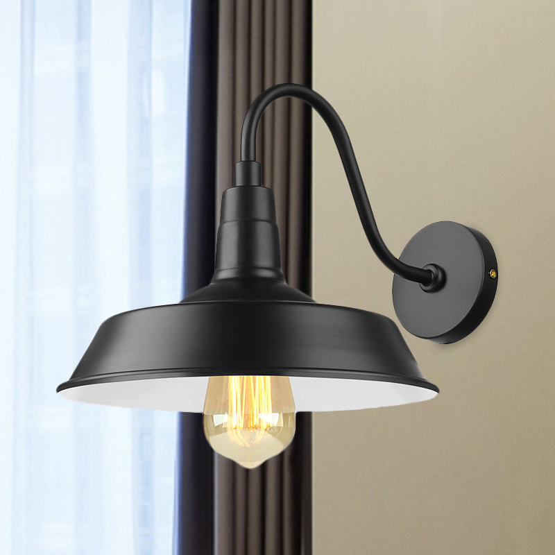 Black/White Barn Wall Sconce Lighting Industrial 1 Light Dining Room Wall Mount Light with Gooseneck Arm, 10