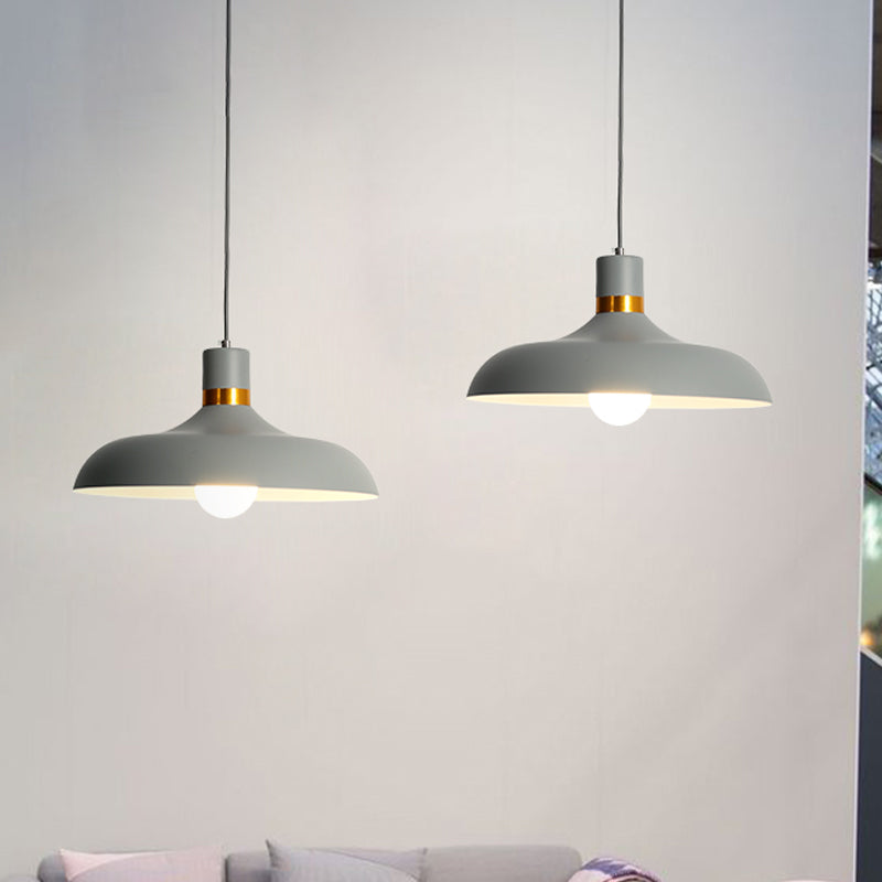 1 Bulb Pendant Lamp with Barn Shade Aluminum Macaron Style Restaurant Ceiling Light Fixture in Grey/Blue Grey Clearhalo 'Ceiling Lights' 'Modern Pendants' 'Modern' 'Pendant Lights' 'Pendants' Lighting' 616553