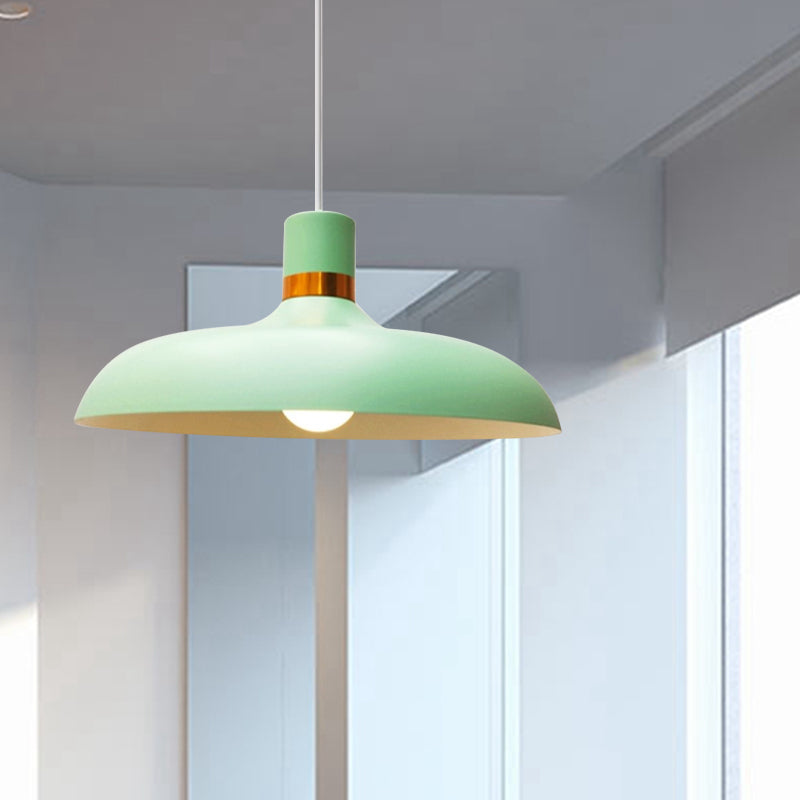 1 Bulb Pendant Lamp with Barn Shade Aluminum Macaron Style Restaurant Ceiling Light Fixture in Grey/Blue Blue Clearhalo 'Ceiling Lights' 'Modern Pendants' 'Modern' 'Pendant Lights' 'Pendants' Lighting' 616570