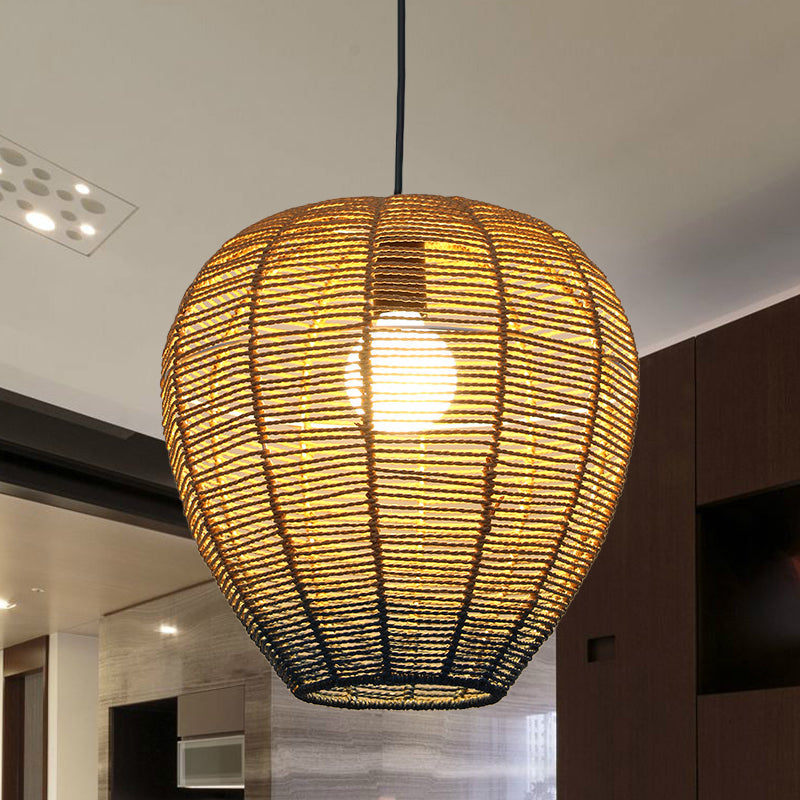 Beige and Blue Curved/Elongated Hanging Light Contemporary 1 Light Hemp Rope Pendant Lighting for Restaurant, 6.5