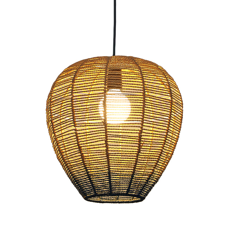 Beige and Blue Curved/Elongated Hanging Light Contemporary 1 Light Hemp Rope Pendant Lighting for Restaurant, 6.5