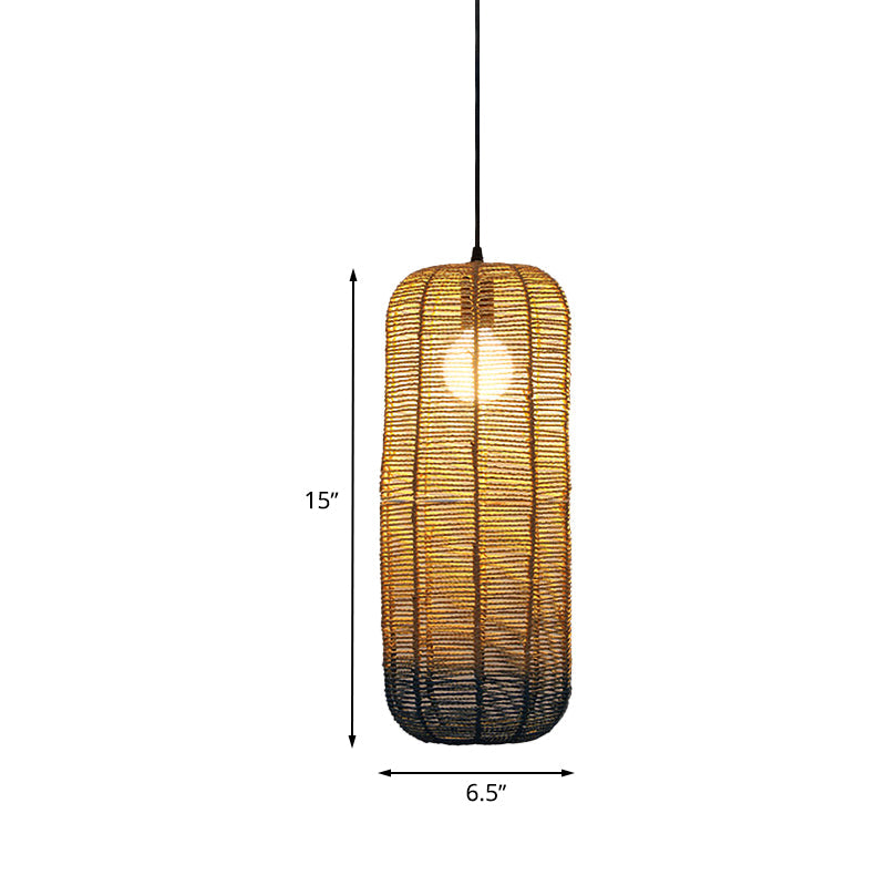 Beige and Blue Curved/Elongated Hanging Light Contemporary 1 Light Hemp Rope Pendant Lighting for Restaurant, 6.5