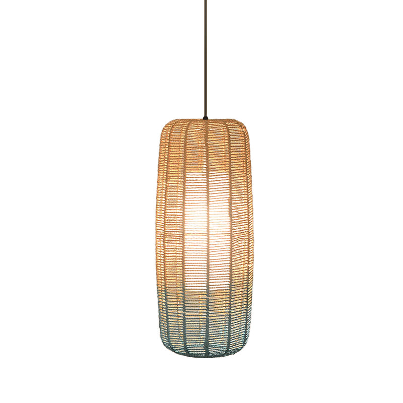 Beige and Blue Curved/Elongated Hanging Light Contemporary 1 Light Hemp Rope Pendant Lighting for Restaurant, 6.5