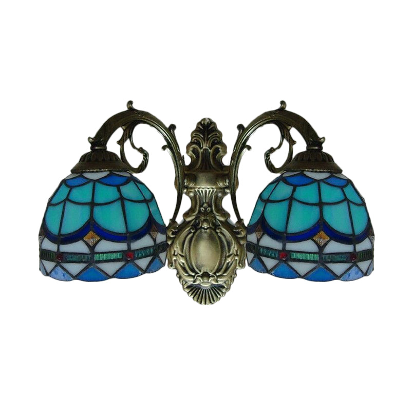 Baroque Dome Sconce Light with Curved Arm Stained Glass 2 Light Wall Light 11