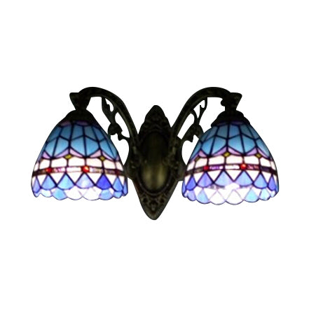 Baroque Dome Sconce Light with Curved Arm Stained Glass 2 Light Wall Light 11