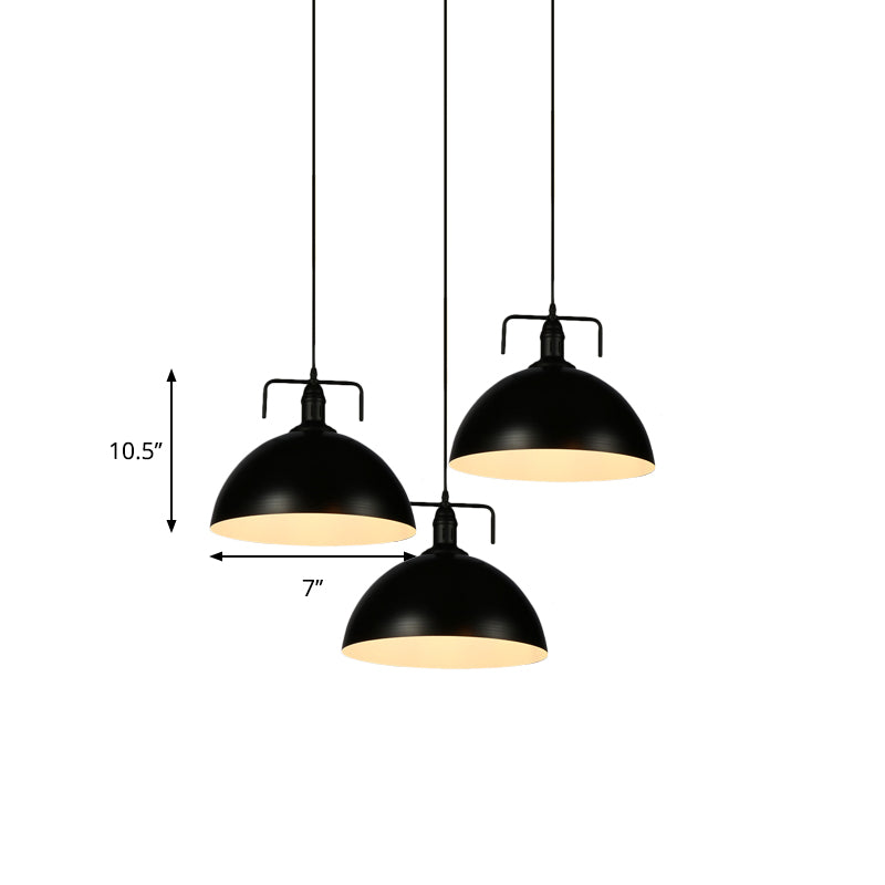 3 Lights Dome Pendant Light Loft Style Black Finish Metal Ceiling Fixture with Linear/Round Canopy and Handle Clearhalo 'Art Deco Pendants' 'Black' 'Cast Iron' 'Ceiling Lights' 'Ceramic' 'Crystal' 'Industrial Pendants' 'Industrial' 'Metal' 'Middle Century Pendants' 'Pendant Lights' 'Pendants' 'Rustic Pendants' 'Tiffany' Lighting' 621917