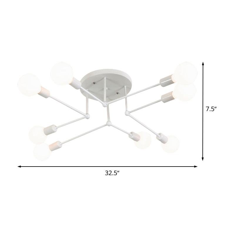 White Finish 6/8 Lights Semi Flush Light Loft Style Metallic Sputnik Ceiling Lighting for Living Room Clearhalo 'Ceiling Lights' 'Close To Ceiling Lights' 'Close to ceiling' 'Semi-flushmount' Lighting' 622146