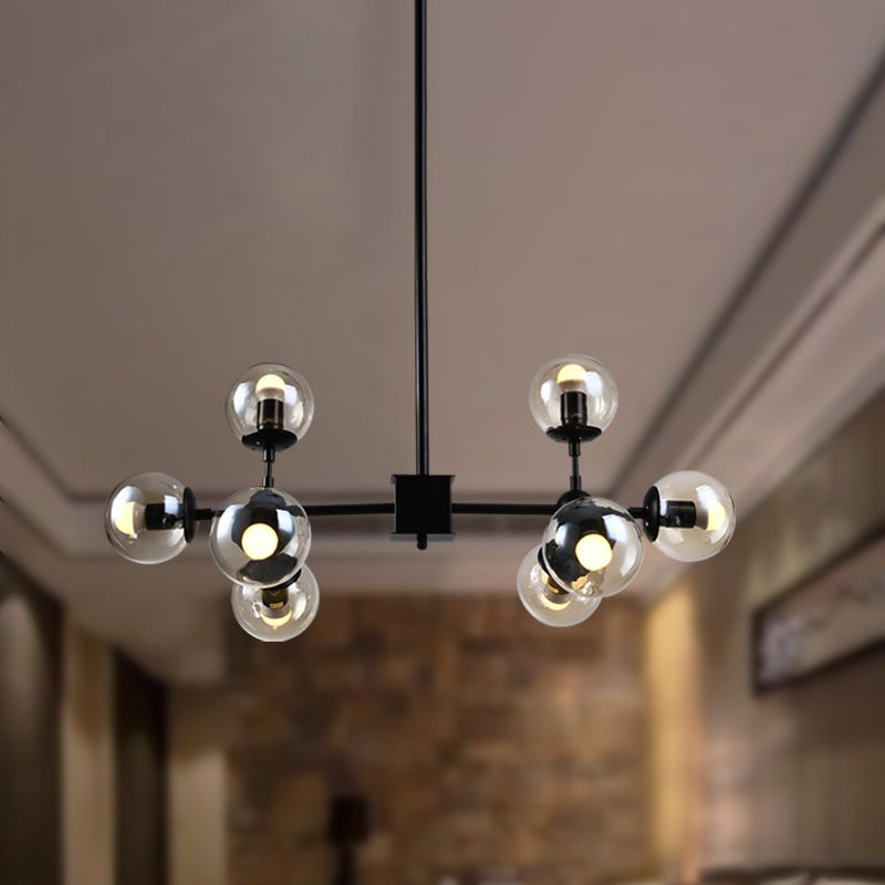 8 Bulbs Branch Shape Pendant Light Fixture Modern Black Clear Glass Chandelier for Living Room Clearhalo 'Ceiling Lights' 'Chandeliers' 'Glass shade' 'Glass' 'Industrial Chandeliers' 'Industrial' 'Middle Century Chandeliers' 'Tiffany' Lighting' 622173