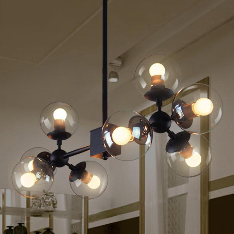 8 Bulbs Branch Shape Pendant Light Fixture Modern Black Clear Glass Chandelier for Living Room Clearhalo 'Ceiling Lights' 'Chandeliers' 'Glass shade' 'Glass' 'Industrial Chandeliers' 'Industrial' 'Middle Century Chandeliers' 'Tiffany' Lighting' 622174