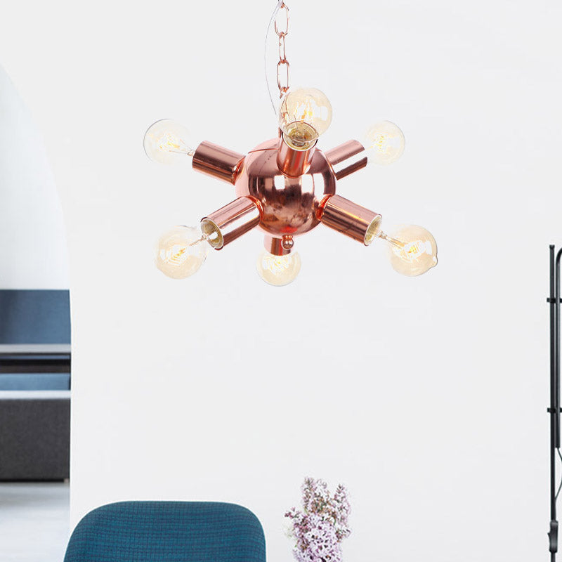 Rose Gold Starburst Chandelier Light Retro Style Metallic 6/9 Lights Suspension Light for Restaurant Clearhalo 'Cast Iron' 'Ceiling Lights' 'Chandeliers' 'Industrial Chandeliers' 'Industrial' 'Metal' 'Middle Century Chandeliers' 'Rustic Chandeliers' 'Tiffany' Lighting' 622285