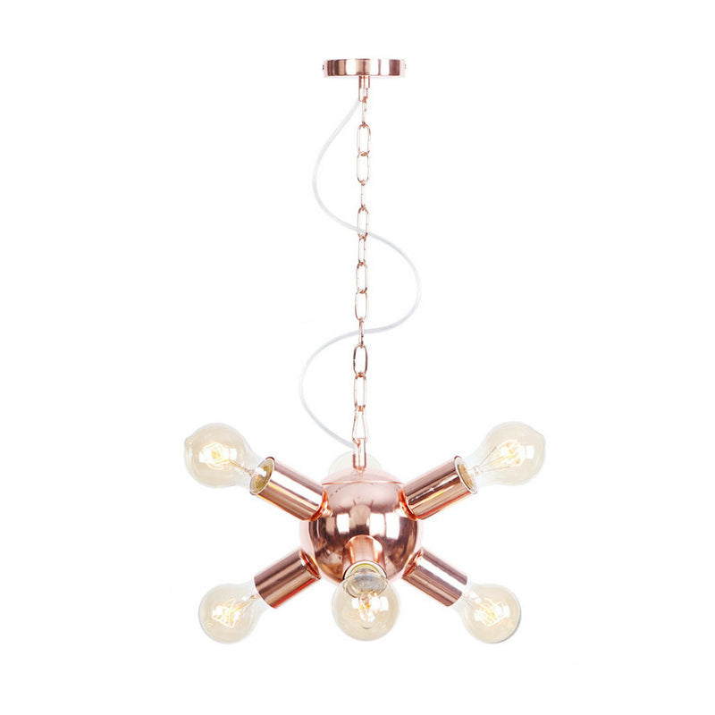 Rose Gold Starburst Chandelier Light Retro Style Metallic 6/9 Lights Suspension Light for Restaurant Clearhalo 'Cast Iron' 'Ceiling Lights' 'Chandeliers' 'Industrial Chandeliers' 'Industrial' 'Metal' 'Middle Century Chandeliers' 'Rustic Chandeliers' 'Tiffany' Lighting' 622287