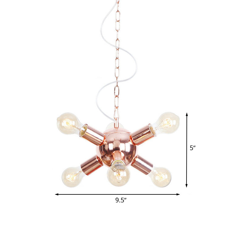 Rose Gold Starburst Chandelier Light Retro Style Metallic 6/9 Lights Suspension Light for Restaurant Clearhalo 'Cast Iron' 'Ceiling Lights' 'Chandeliers' 'Industrial Chandeliers' 'Industrial' 'Metal' 'Middle Century Chandeliers' 'Rustic Chandeliers' 'Tiffany' Lighting' 622288