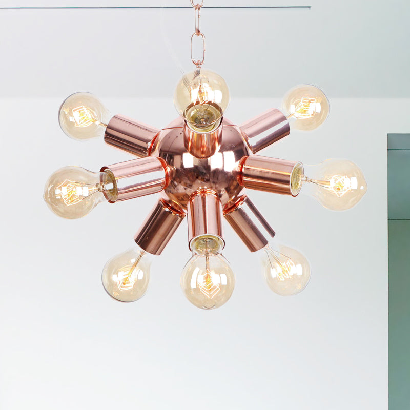 Rose Gold Starburst Chandelier Light Retro Style Metallic 6/9 Lights Suspension Light for Restaurant 9 Rose Gold Clearhalo 'Cast Iron' 'Ceiling Lights' 'Chandeliers' 'Industrial Chandeliers' 'Industrial' 'Metal' 'Middle Century Chandeliers' 'Rustic Chandeliers' 'Tiffany' Lighting' 622289