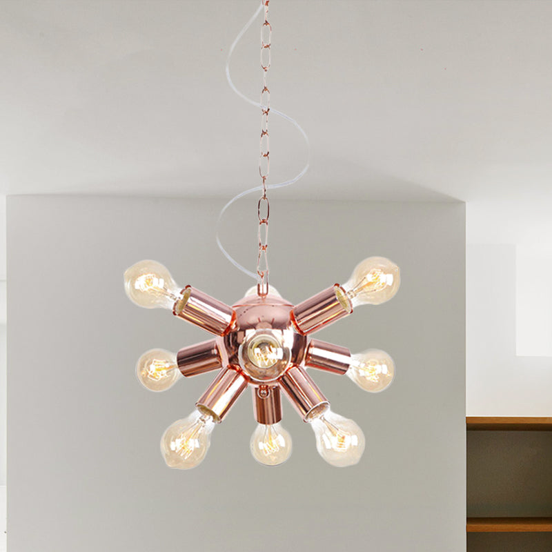 Rose Gold Starburst Chandelier Light Retro Style Metallic 6/9 Lights Suspension Light for Restaurant Clearhalo 'Cast Iron' 'Ceiling Lights' 'Chandeliers' 'Industrial Chandeliers' 'Industrial' 'Metal' 'Middle Century Chandeliers' 'Rustic Chandeliers' 'Tiffany' Lighting' 622291