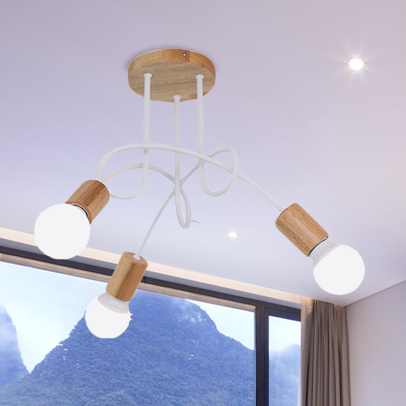 Twisted Semi Flush Mount Light Modern Wood Bare Bulb Ceiling Lights for Bedroom 3 Wood Clearhalo 'Ceiling Lights' 'Close To Ceiling Lights' 'Close to ceiling' 'Semi-flushmount' Lighting' 622309