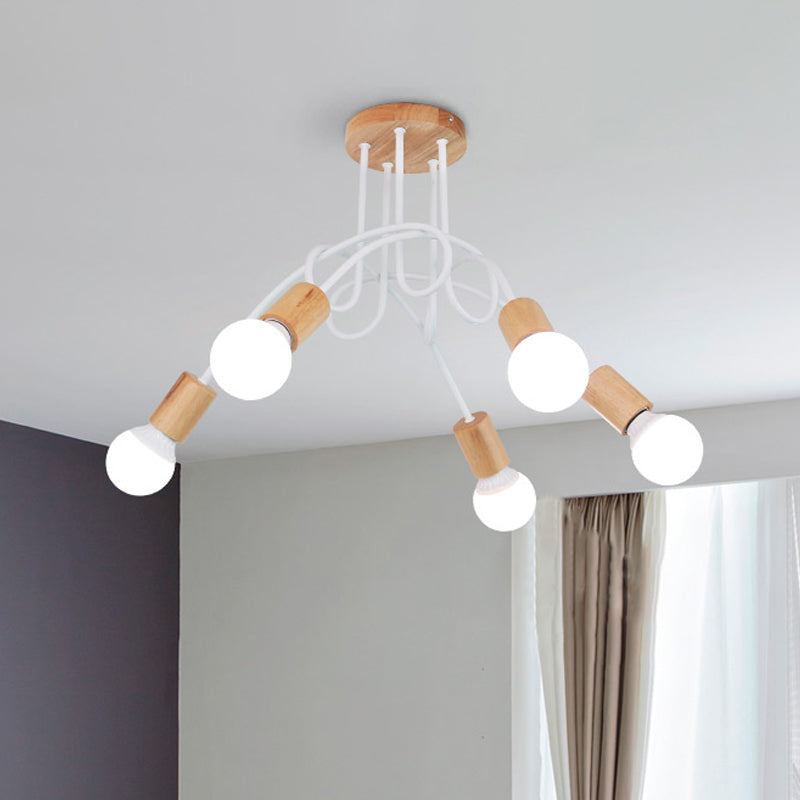 Twisted Semi Flush Mount Light Modern Wood Bare Bulb Ceiling Lights for Bedroom Clearhalo 'Ceiling Lights' 'Close To Ceiling Lights' 'Close to ceiling' 'Semi-flushmount' Lighting' 622316