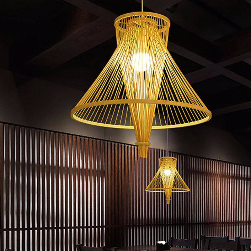 Bamboo Lantern Pendant Light Simple Style Hanging Lamp in Beige for Dining Room Clearhalo 'Ceiling Lights' 'Pendant Lights' 'Pendants' Lighting' 622335