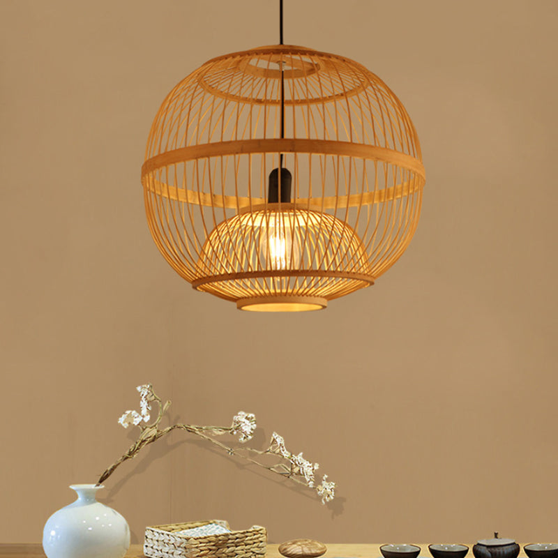 Art Deco Circle Hanging Light Bamboo Hanging Pendant Fixture in Beige for Dining Room Clearhalo 'Ceiling Lights' 'Pendant Lights' 'Pendants' Lighting' 622340