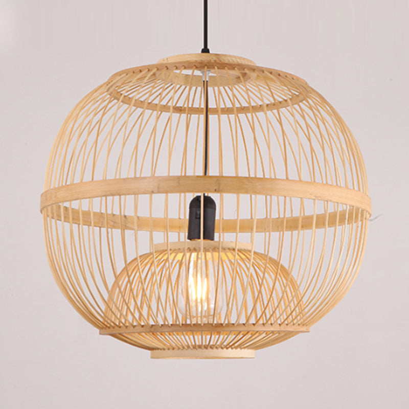 Art Deco Circle Hanging Light Bamboo Hanging Pendant Fixture in Beige for Dining Room Clearhalo 'Ceiling Lights' 'Pendant Lights' 'Pendants' Lighting' 622342